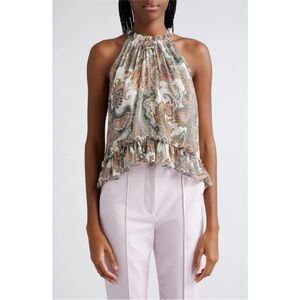 Veronica Beard Renee Paisley Print Halter Top 100% Silk Ruffle Flounce Hem SZ 10
